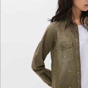 Zara Army Green Paint Splatter Jacket